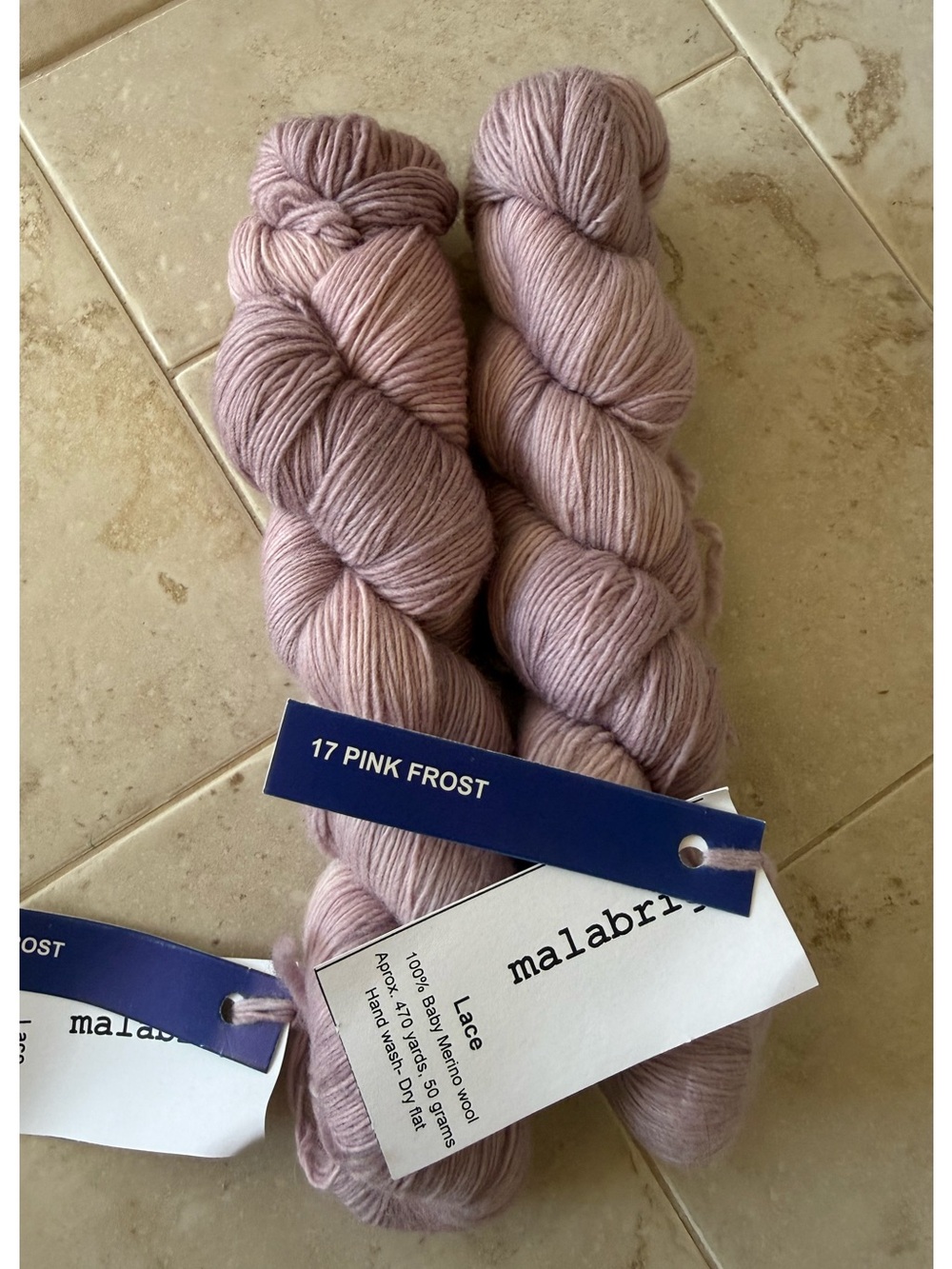 Malabrigo Lace Yarn in Pink Frost — Soft Light Pink Shawl Yarn 2 Hanks